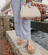 FRANCES VALENTINE XO Embroidered Raffia Slip On Slide Sandals