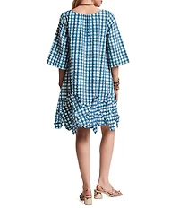FRANCES VALENTINE Zennia Textured Cotton-Blend Gingham Floral Applique Hem Shift Dress