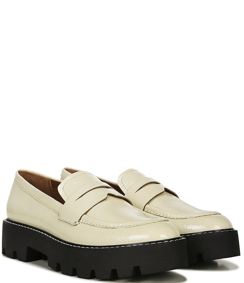 Franco Sarto Balin Crinkle Patent Platform Lug Sole Penny Loafers