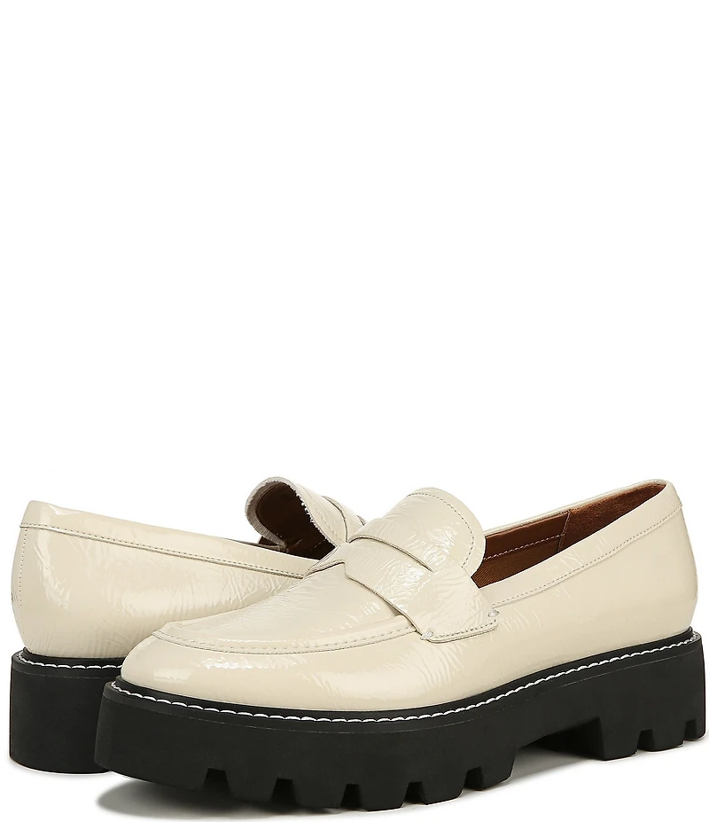 Franco Sarto Balin Crinkle Patent Platform Lug Sole Penny Loafers