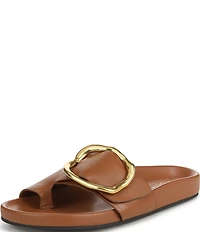 Franco Sarto Brianka Leather Abstract Buckle Toe Loop Sandals