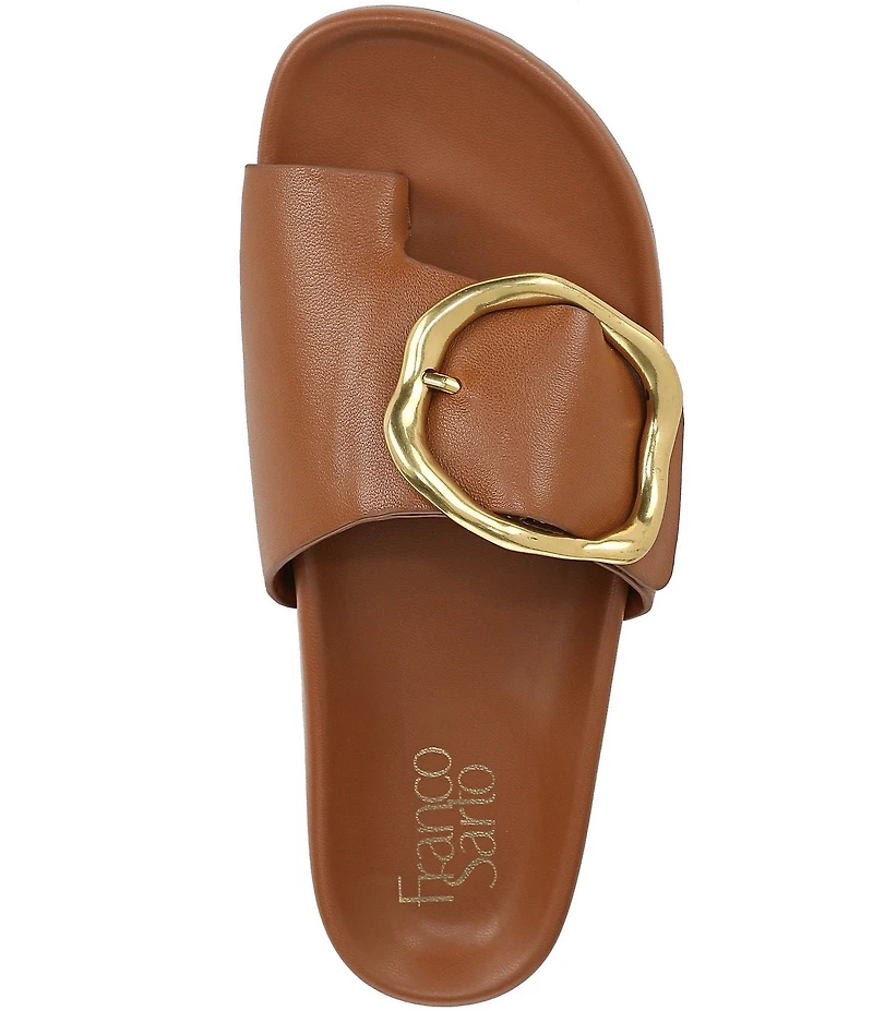 Franco Sarto Brianka Leather Abstract Buckle Toe Loop Sandals