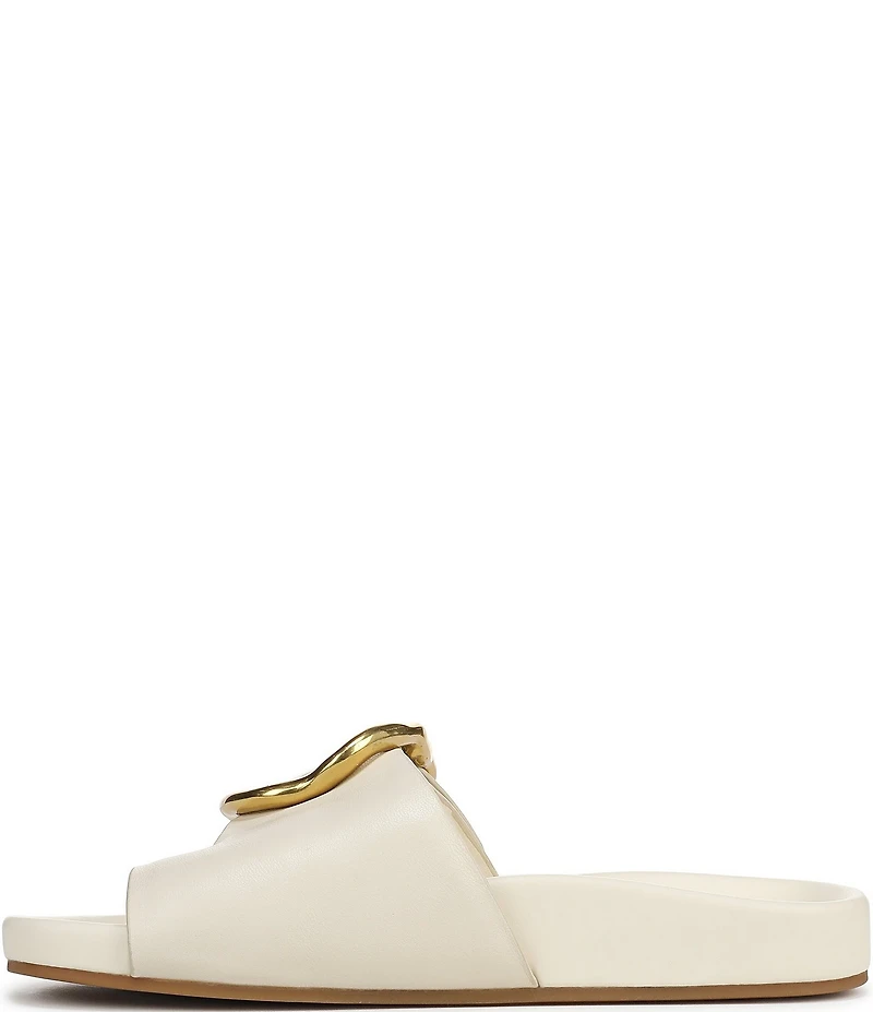 Franco Sarto Brianka Leather Abstract Buckle Toe Loop Sandals