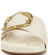 Franco Sarto Brianka Leather Abstract Buckle Toe Loop Sandals