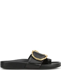 Franco Sarto Brianka Leather Abstract Buckle Toe Loop Sandals