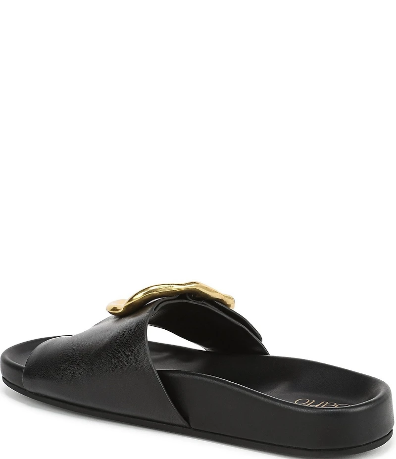 Franco Sarto Brianka Leather Abstract Buckle Toe Loop Sandals