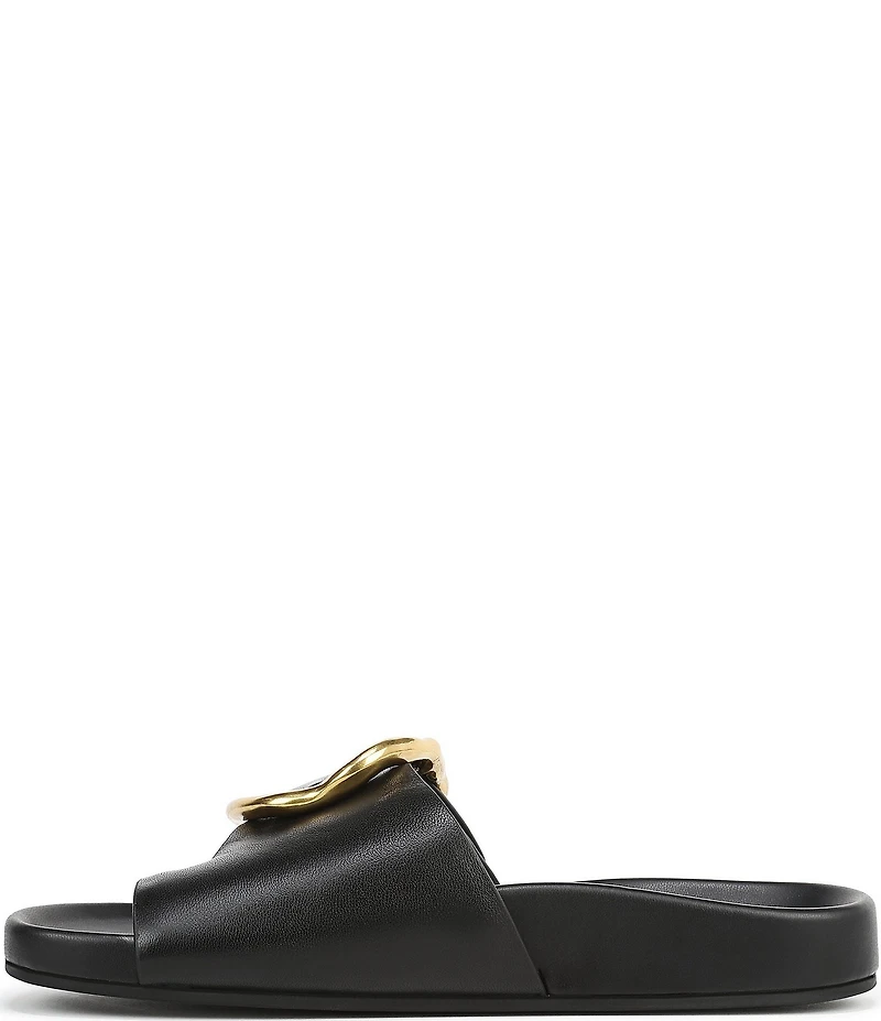 Franco Sarto Brianka Leather Abstract Buckle Toe Loop Sandals