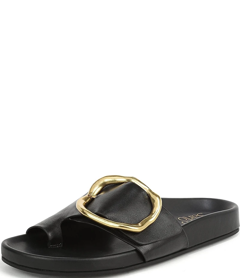 Franco Sarto Brianka Leather Abstract Buckle Toe Loop Sandals