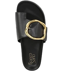 Franco Sarto Brianka Leather Abstract Buckle Toe Loop Sandals