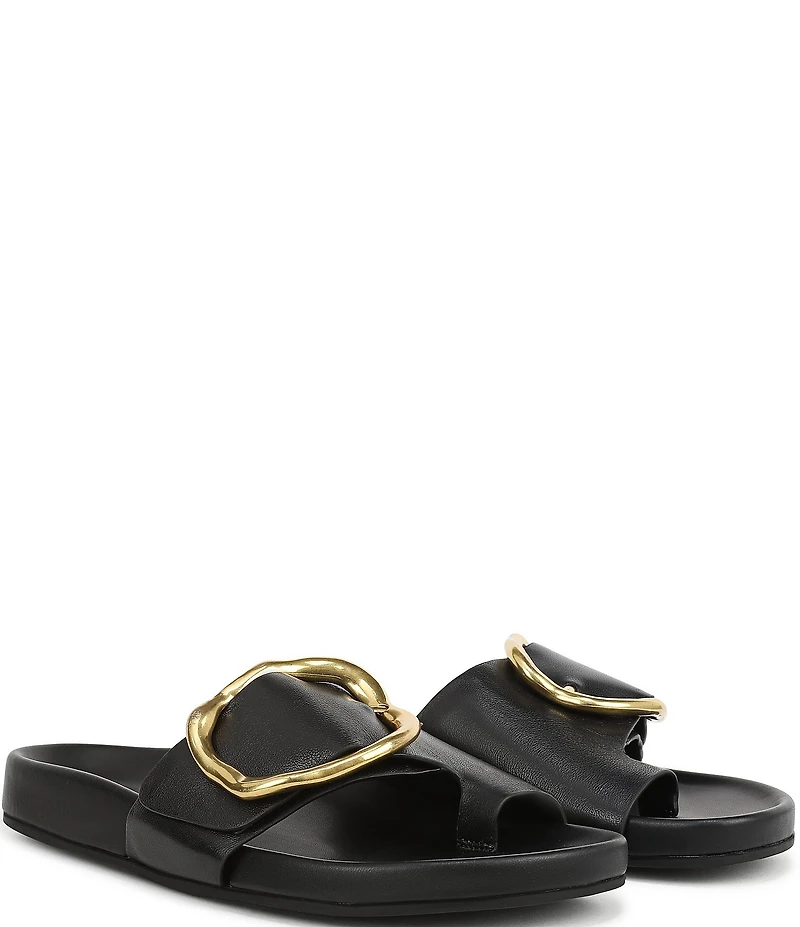 Franco Sarto Brianka Leather Abstract Buckle Toe Loop Sandals