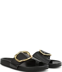 Franco Sarto Brianka Leather Abstract Buckle Toe Loop Sandals