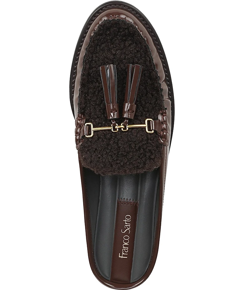 Franco Sarto Callen Patent Faux Shearling Bit Tassel Mules