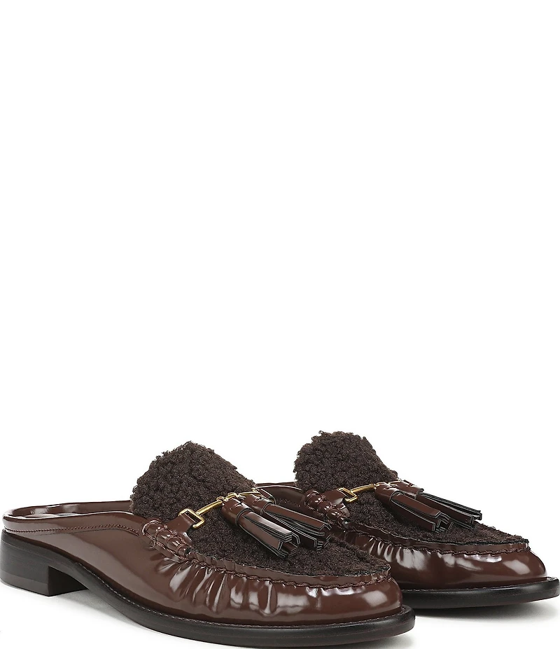 Franco Sarto Callen Patent Faux Shearling Bit Tassel Mules