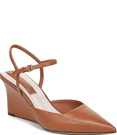 Franco Sarto Cherie Leather Pointed Toe Ankle Wrap Wedge Pumps