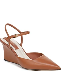 Franco Sarto Cherie Leather Pointed Toe Ankle Wrap Wedge Pumps