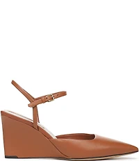 Franco Sarto Cherie Leather Pointed Toe Ankle Wrap Wedge Pumps
