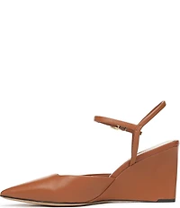 Franco Sarto Cherie Leather Pointed Toe Ankle Wrap Wedge Pumps