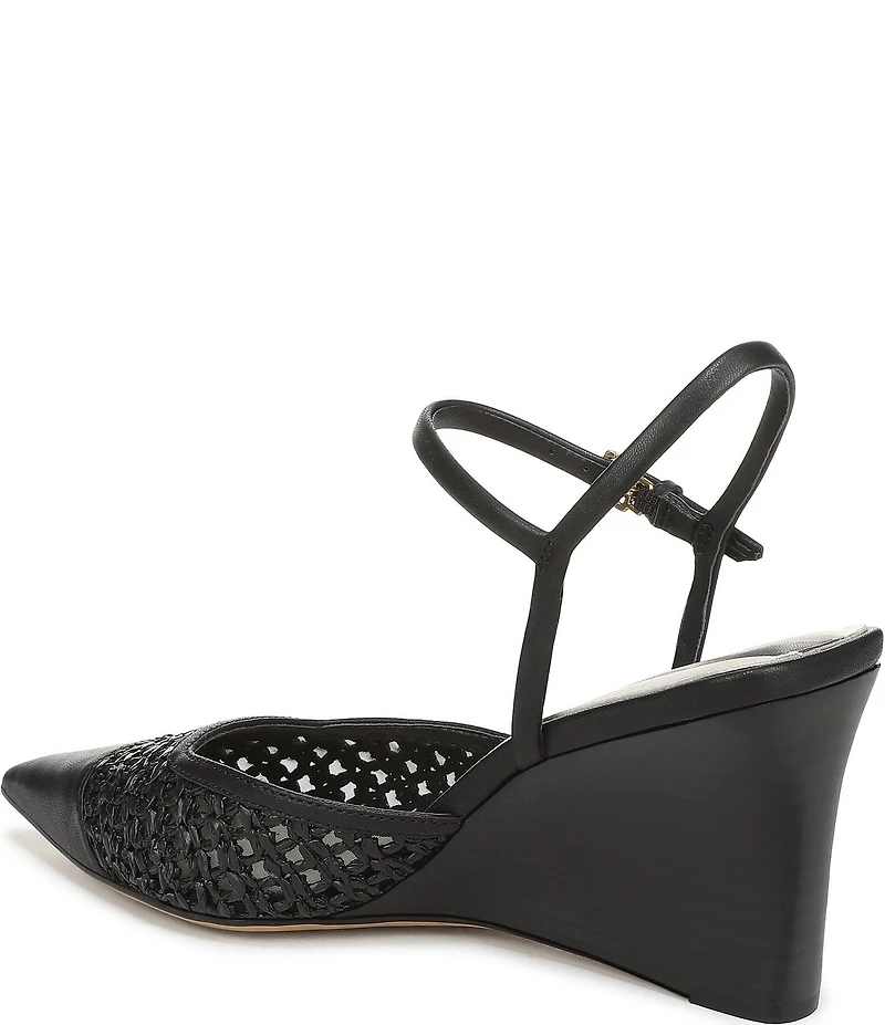 Franco Sarto Cherie Raffia Pointed Toe Ankle Wrap Wedge Pumps