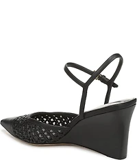 Franco Sarto Cherie Raffia Pointed Toe Ankle Wrap Wedge Pumps