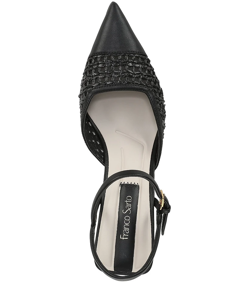 Franco Sarto Cherie Raffia Pointed Toe Ankle Wrap Wedge Pumps