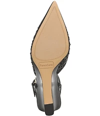 Franco Sarto Cherie Raffia Pointed Toe Ankle Wrap Wedge Pumps