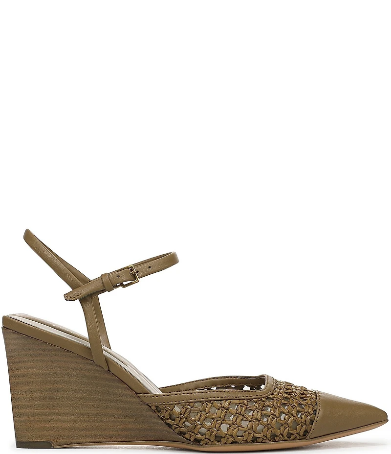Franco Sarto Cherie Raffia Pointed Toe Ankle Wrap Wedge Pumps