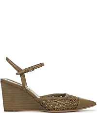 Franco Sarto Cherie Raffia Pointed Toe Ankle Wrap Wedge Pumps
