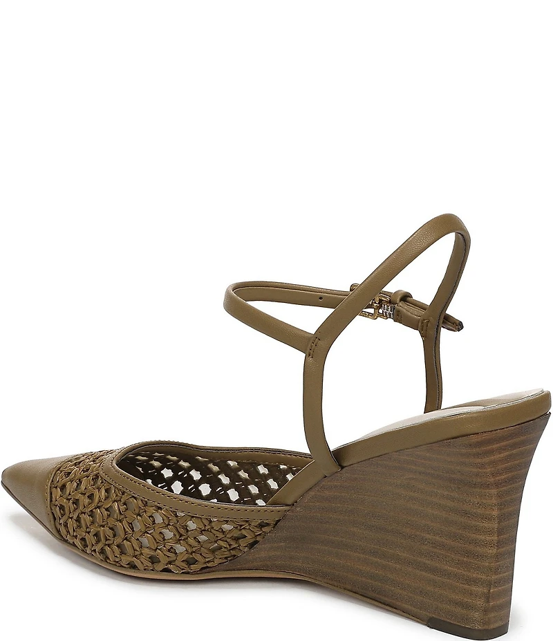Franco Sarto Cherie Raffia Pointed Toe Ankle Wrap Wedge Pumps