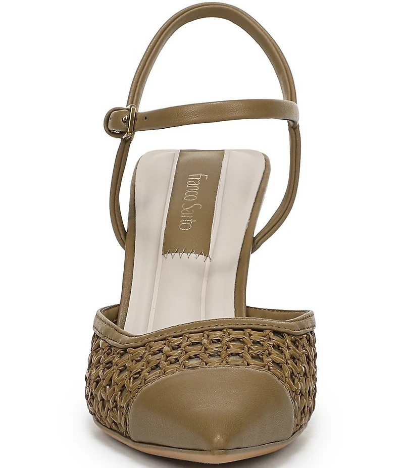 Franco Sarto Cherie Raffia Pointed Toe Ankle Wrap Wedge Pumps