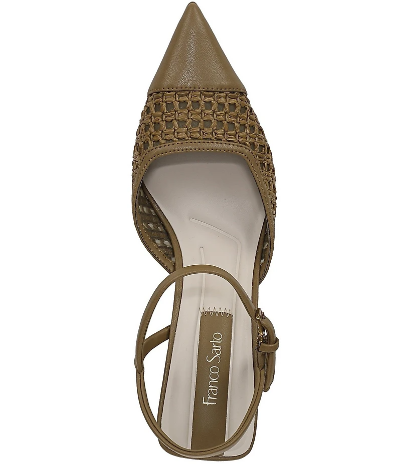 Franco Sarto Cherie Raffia Pointed Toe Ankle Wrap Wedge Pumps