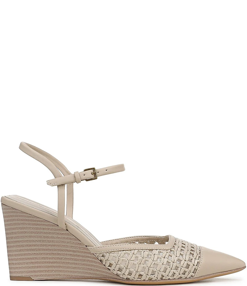 Franco Sarto Cherie Raffia Pointed Toe Ankle Wrap Wedge Pumps