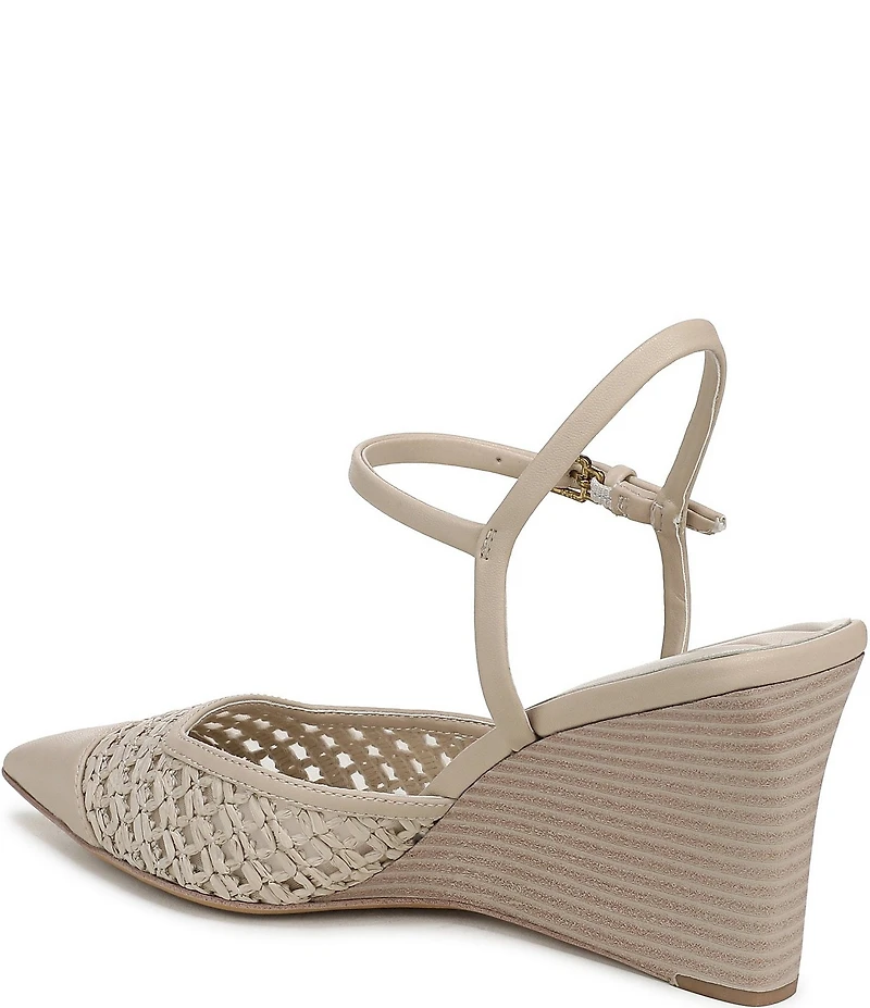 Franco Sarto Cherie Raffia Pointed Toe Ankle Wrap Wedge Pumps