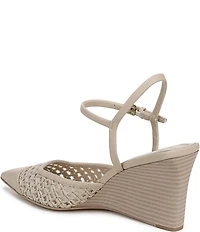 Franco Sarto Cherie Raffia Pointed Toe Ankle Wrap Wedge Pumps