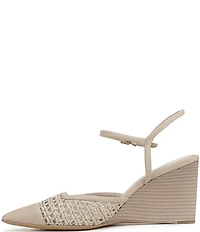 Franco Sarto Cherie Raffia Pointed Toe Ankle Wrap Wedge Pumps