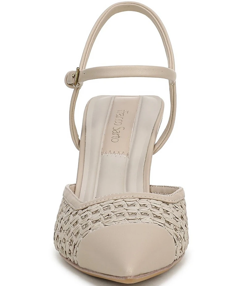 Franco Sarto Cherie Raffia Pointed Toe Ankle Wrap Wedge Pumps