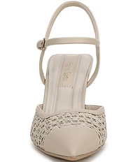 Franco Sarto Cherie Raffia Pointed Toe Ankle Wrap Wedge Pumps