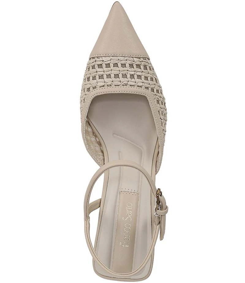 Franco Sarto Cherie Raffia Pointed Toe Ankle Wrap Wedge Pumps