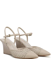 Franco Sarto Cherie Raffia Pointed Toe Ankle Wrap Wedge Pumps