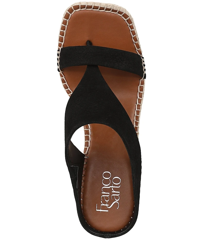 Franco Sarto Farren Leather Square Toe Platform Espadrille Wedge Sandals