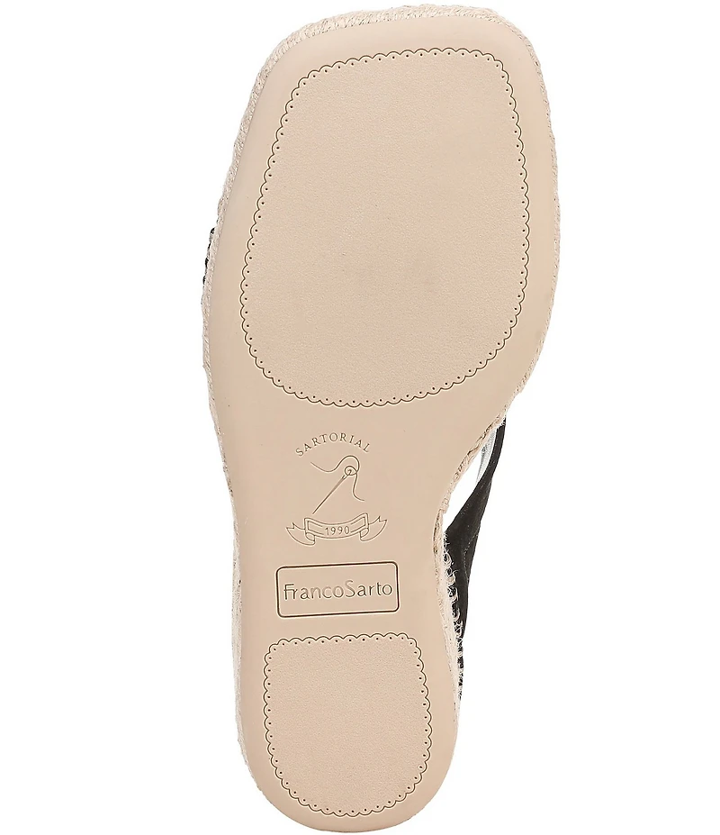 Franco Sarto Farren Leather Square Toe Platform Espadrille Wedge Sandals