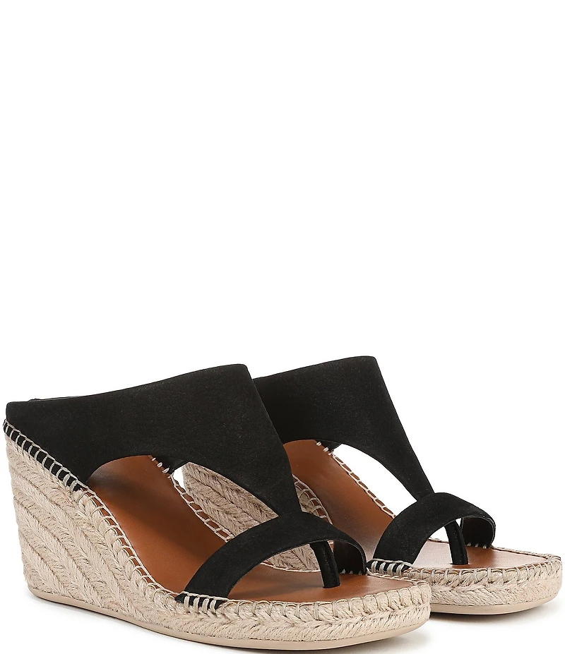 Franco Sarto Farren Leather Square Toe Platform Espadrille Wedge Sandals
