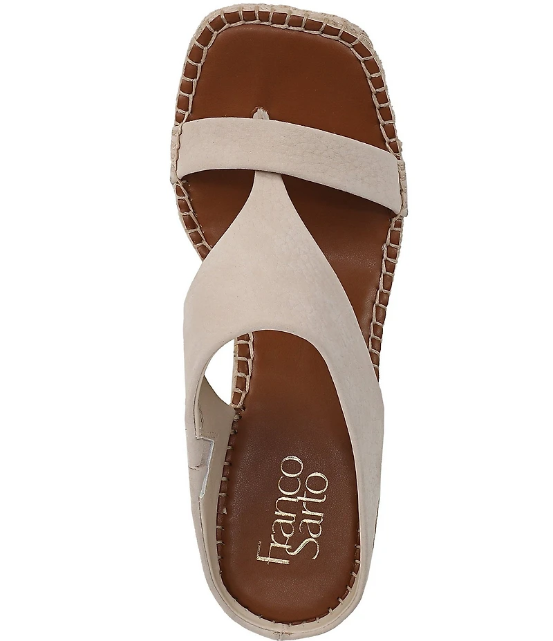 Franco Sarto Farren Leather Square Toe Platform Espadrille Wedge Sandals
