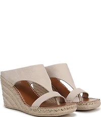 Franco Sarto Farren Leather Square Toe Platform Espadrille Wedge Sandals