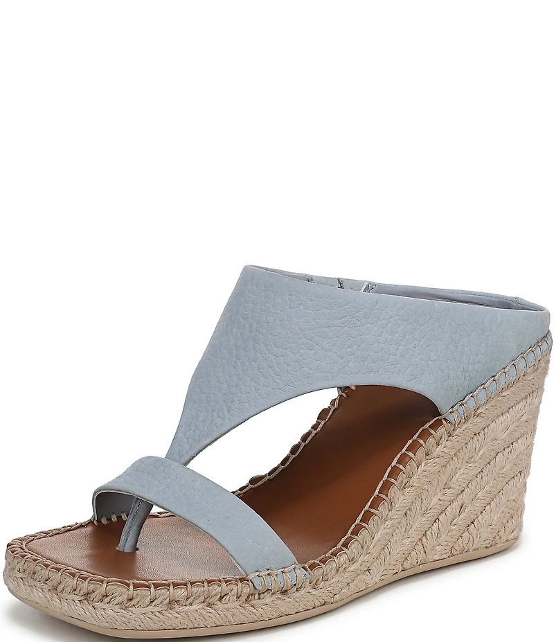 Franco Sarto Farren Leather Square Toe Platform Espadrille Wedge Sandals