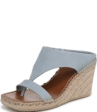 Franco Sarto Farren Leather Square Toe Platform Espadrille Wedge Sandals
