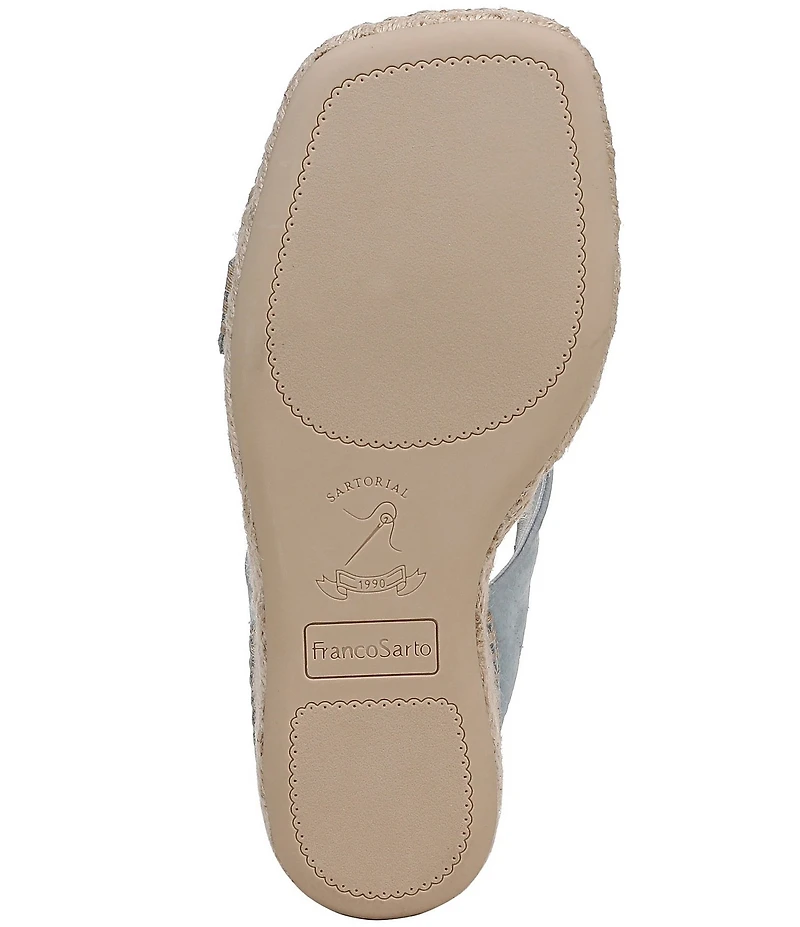 Franco Sarto Farren Leather Square Toe Platform Espadrille Wedge Sandals