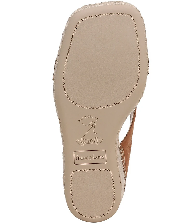 Franco Sarto Farren Leather Square Toe Platform Espadrille Wedge Sandals