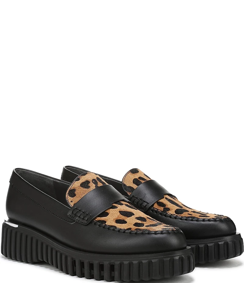 Franco Sarto Flex Roma 2 Leather Leopard Print Calf Hair Loafers
