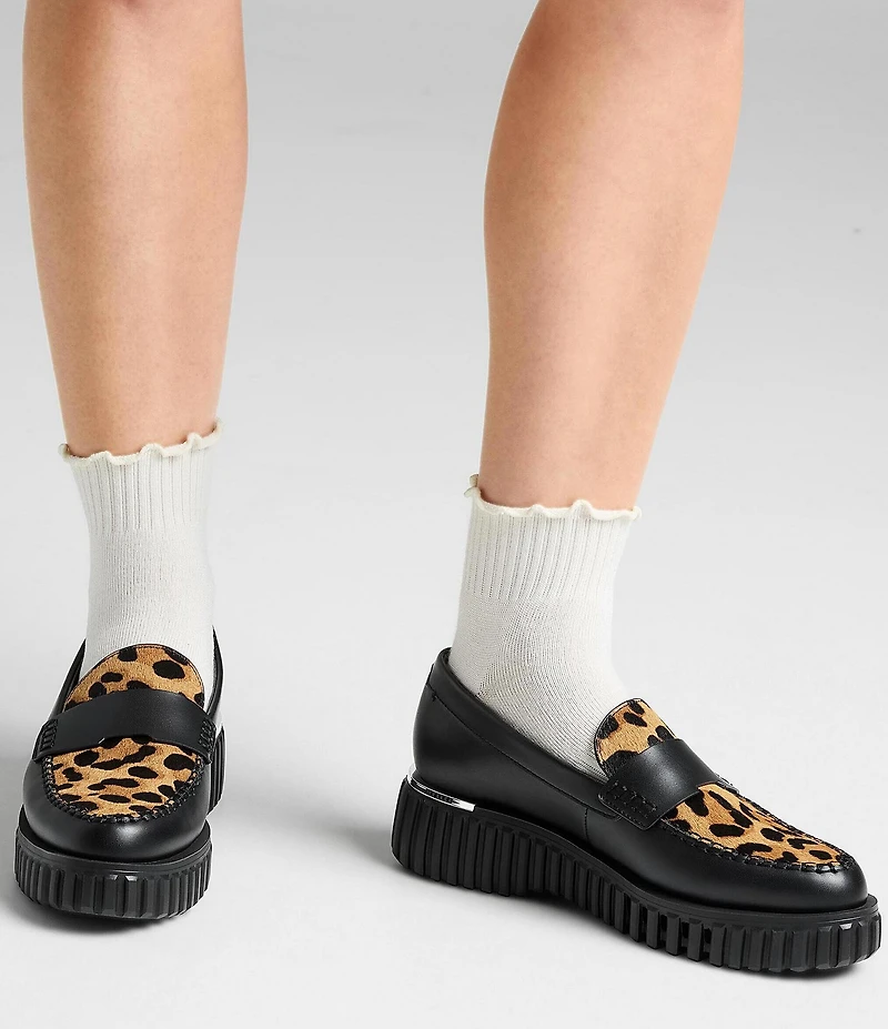 Franco Sarto Flex Roma 2 Leather Leopard Print Calf Hair Loafers