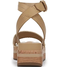 Franco Sarto Hava Leather and Woven Raffia Ankle Strap Platform Wedge Sandals
